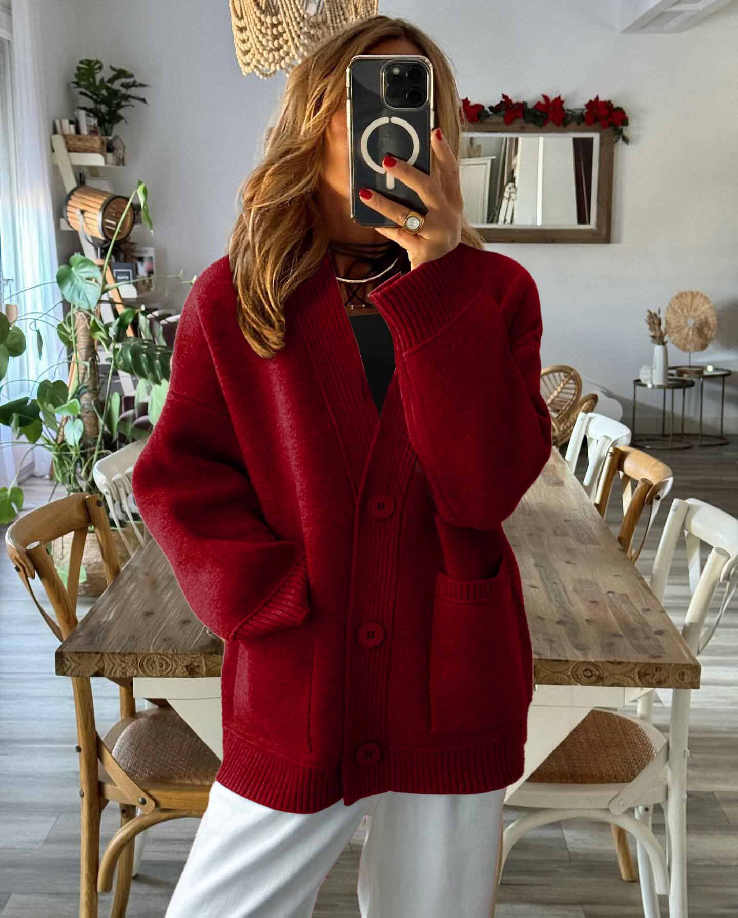 Womens Cozy Button-Up Cardigan V-Neck Knit Sweater Winter Casual Style Coat